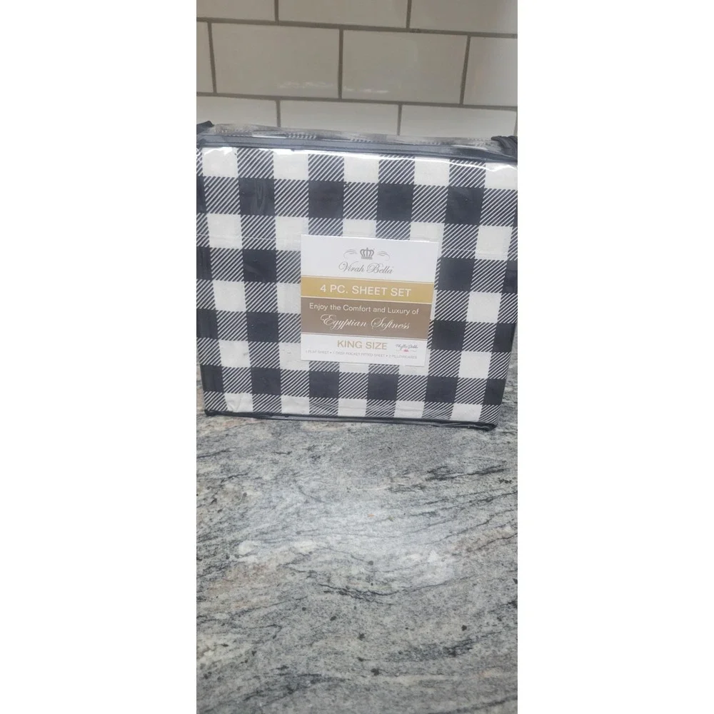 Virah Bella - Buffalo Bear Plaid - Black & White 4-Piece Sheet Set